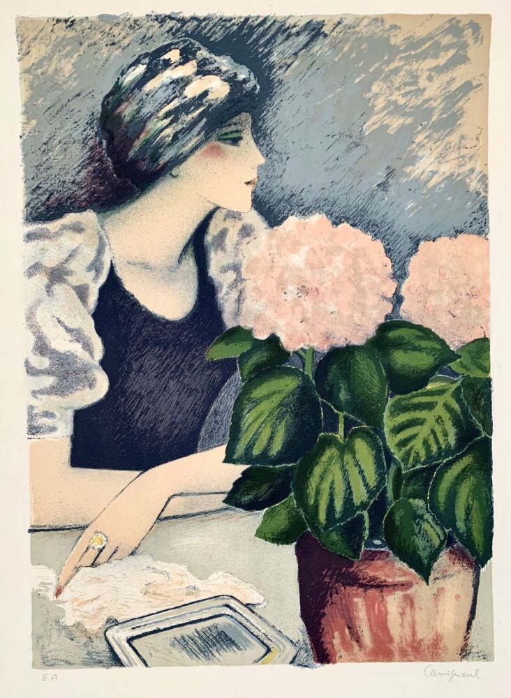 Litografia Cassigneul  - Jeune Femme au Hortensia