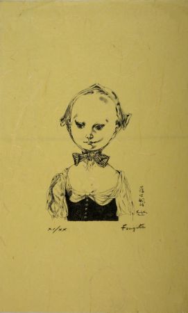 Litografia Foujita - Jeune Fille au bonnet, 1957