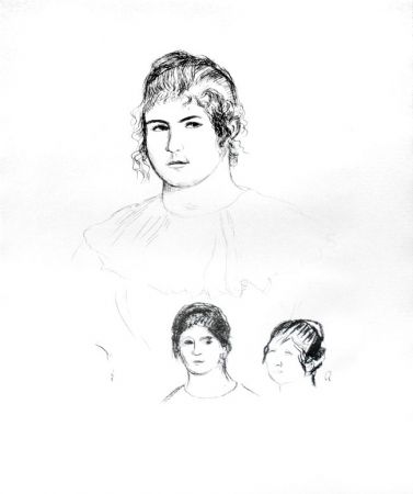 Litografia Renoir - Jeune fille en buste et etudes de têtes (ou Gabrielle) [Three Sketches of Faces, Gabrielle]