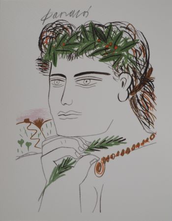 Litografia Fassianos - Jeune homme à la couronne d'olivier