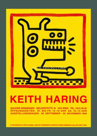 Litografia Haring - Keith Haring: 'Untitled (Dog with..)' 1995 Offset-lithograph