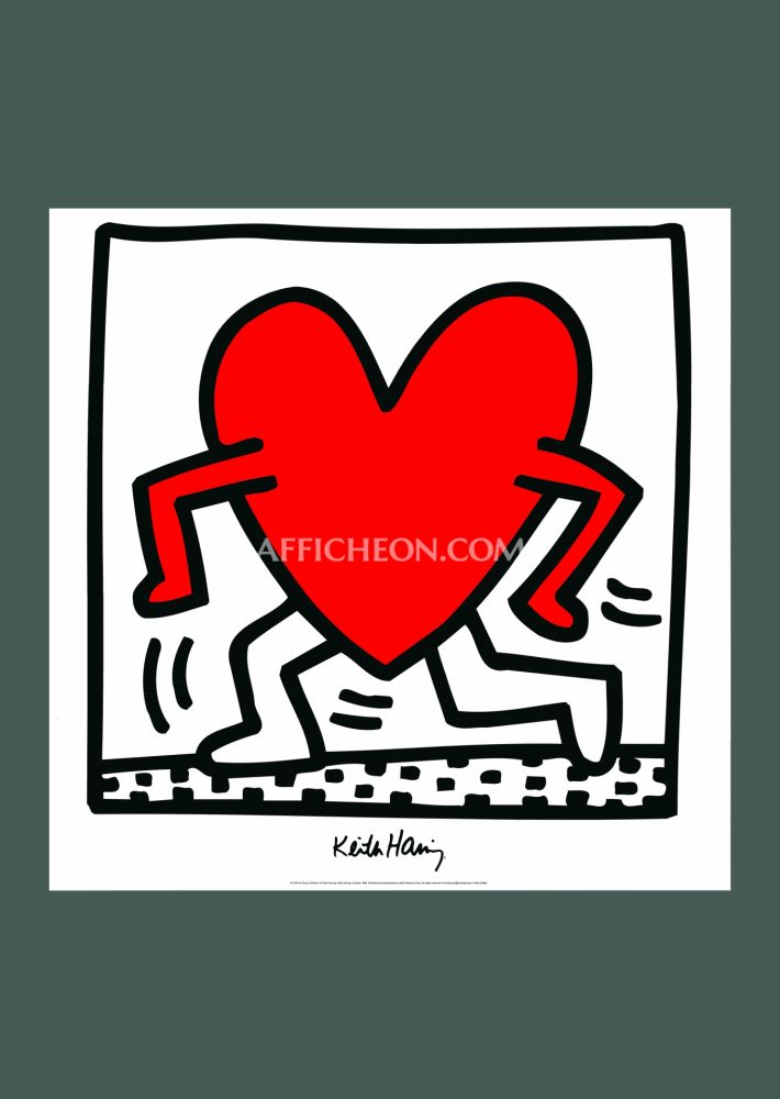 Litografia Haring - Keith Haring: 'Untitled (Red Running Heart)' 1988 Offset-lithograph