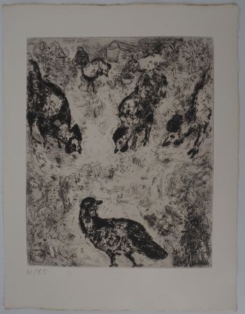 Incisione Chagall - La basse-cour (La perdrix et les coqs)