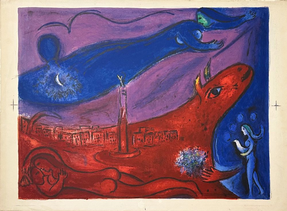 Litografia Chagall - La bastille