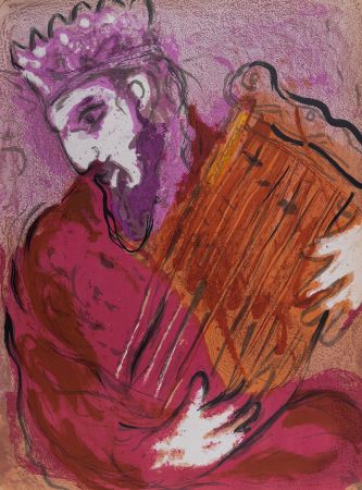 Litografia Chagall - La Bible : David à la harpe, 1956