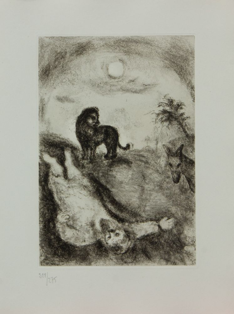 Incisione Chagall - LA BIBLE ( PROPHETE TUE PAR UN LION )
