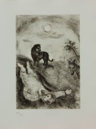 Incisione Chagall - LA BIBLE ( PROPHETE TUE PAR UN LION )