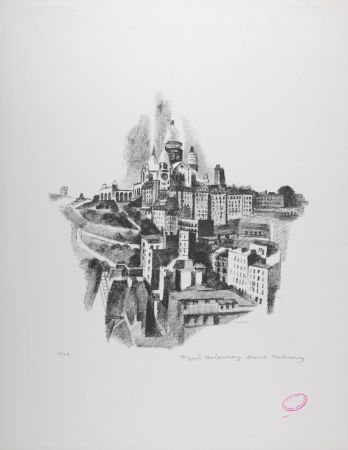 Litografia Delaunay - La Butte Montmartre et le Sacré-Coeur, 1969