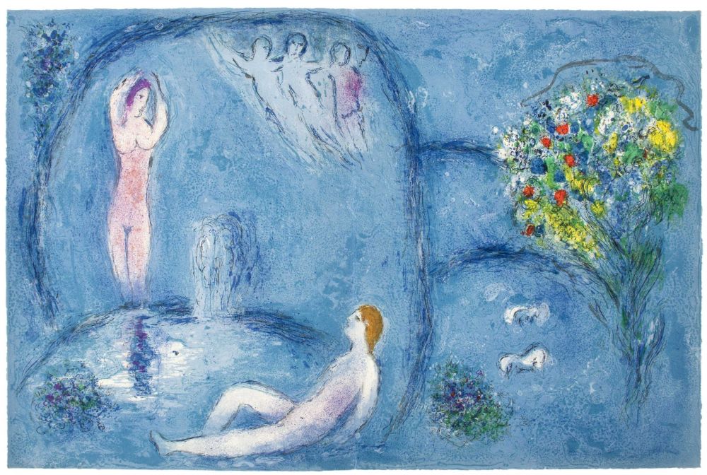 Litografia Chagall - LA CAVERNE DES NYMPHES (de Daphnis et Chloé - 1961)