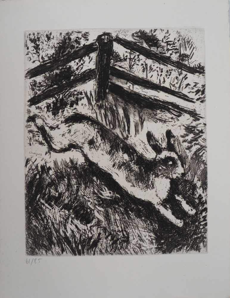 Incisione Chagall - La course du lièvre (Le lièvre et les grenouilles)