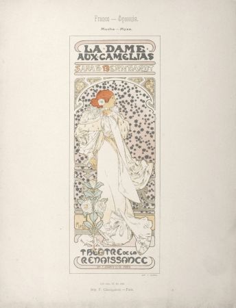 Litografia Mucha - La Dame aux Camélias (Sarah Bernhardt), 1897 - Rare!