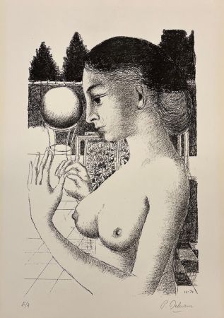 Litografia Delvaux - La femme a la boule