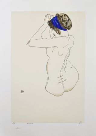 Litografia Schiele - La fille au turban bleu, 1912 / The girl with blue headband, 1912