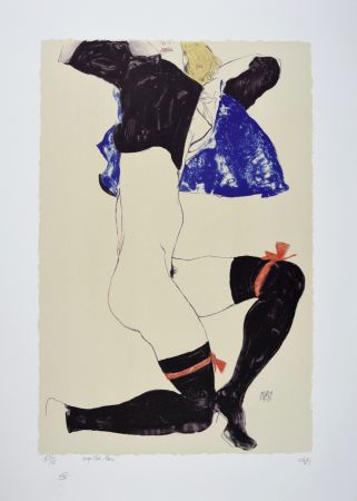 Litografia Schiele - La fille aux bas noirs et jarretières rouges, 1913 | The girl with black stockings and red garters, 1913