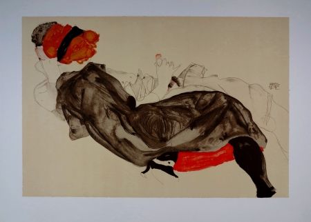 Litografia Schiele - La fille aux Cheveux Rouges / Red-haired Girl - 1912