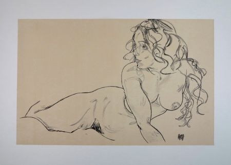 Litografia Schiele - LA FILLE AUX LONG CHEVEUX / THE GIRL WITH LONG HAIR - 1918