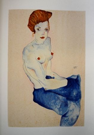 Litografia Schiele - LA FILLE EN ROBE BLEUE / THE GIRL IN THE BLUE DRESS - Lithographie / Lithograph - 1911