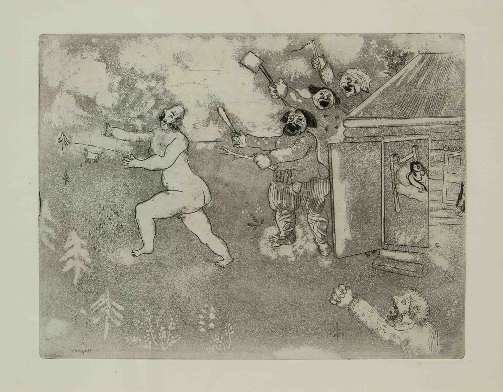 Incisione Chagall - LA FUITE TOUT NU