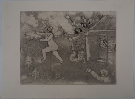 Incisione Chagall - La fuite tout nu