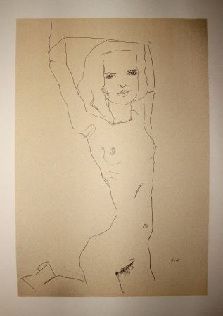 Litografia Schiele - LA JEUNE FILLE NUE / THE NUDE YOUNG GIRL - Lithographie / Lithograph - 1910