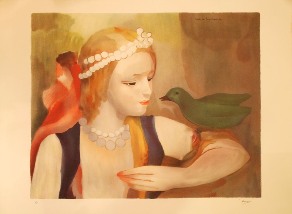 Litografia Laurencin - La jeune fille à l'oiseau