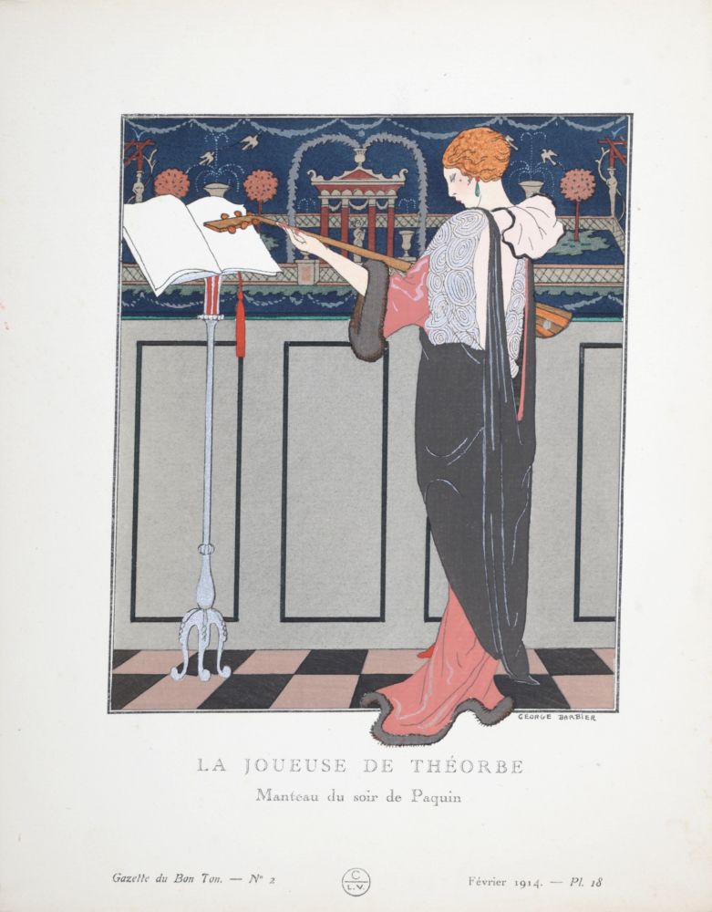 Pochoir Barbier - La Joueuse de Théorbe, 1914