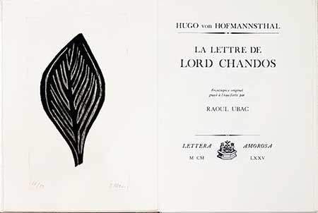 Libro Illustrato Ubac - La lettre de Lord Chandos