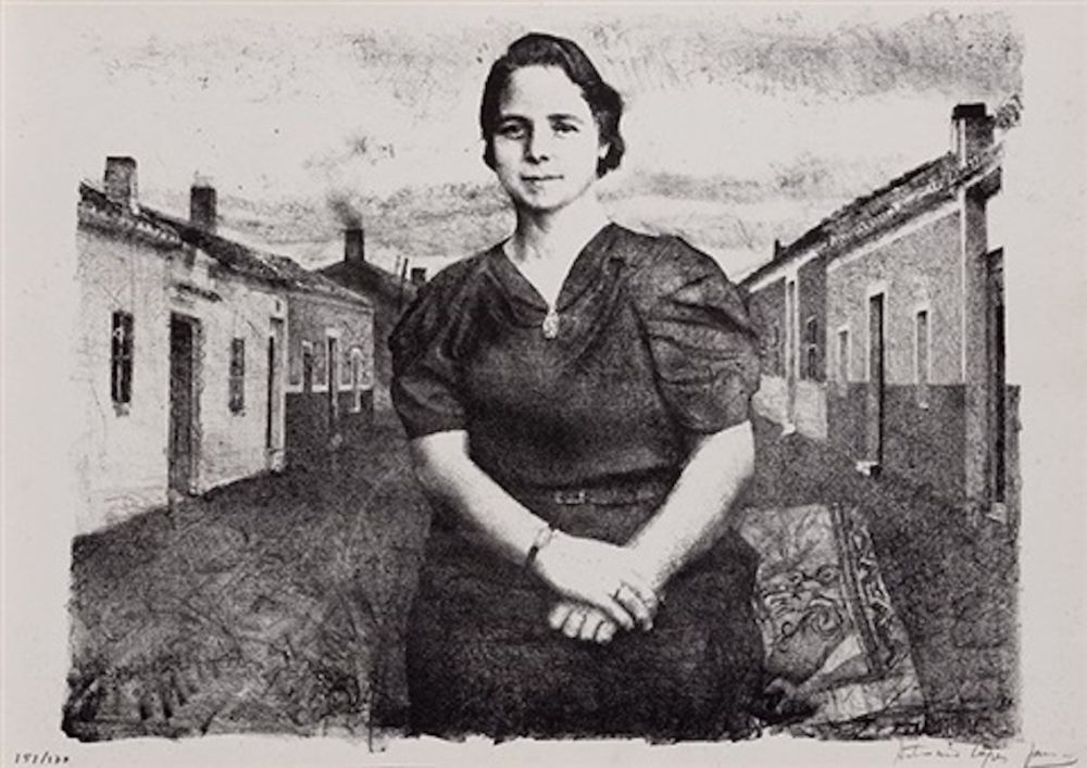 Litografia López Garcia - La madre del artista en Tomelloso
