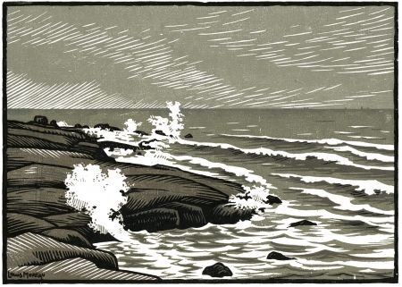 Incisione Su Legno Moreau - LA MER / THE SEA - Bretagne / Brittany - France - 1910