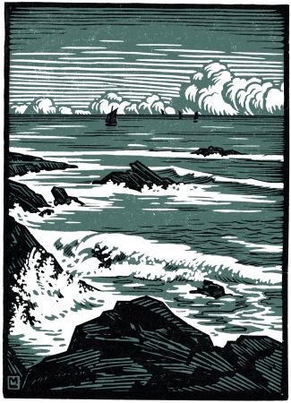 Incisione Su Legno Moreau - LA MER / THE SEA - Bretagne / Brittany - France - 1910