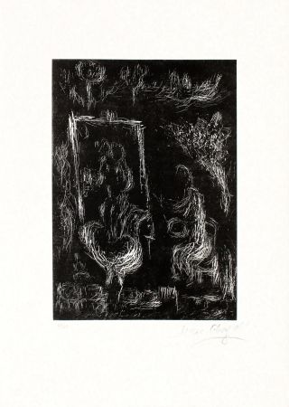 Linoincisione Chagall - La Nuit Il Vole un Ange Dans le Ciel