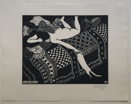 Incisione Su Legno Vallotton - La Paresse (Laziness)