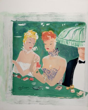 Litografia Domergue - La Parisienne : Deux femmes au casino, 1956