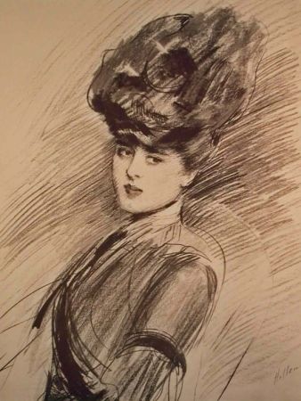 Litografia Helleu - LA PARISIENNE WOMAN IN HAT