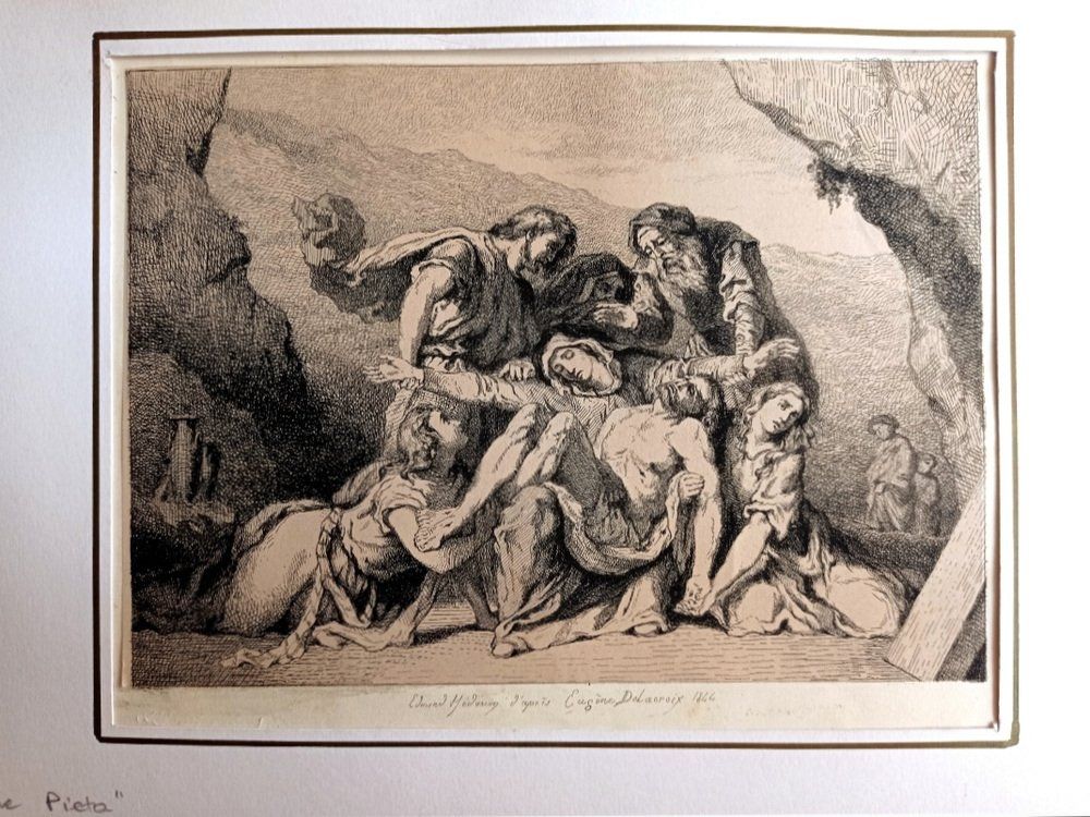 Incisione Delacroix - La Pietà, 1844- Pierre Edmond Alexandre Hédouin, Gravure, epreuve d'artiste, 1844