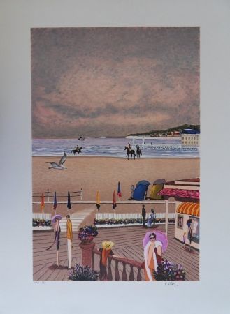 Litografia Dilley - La plage de Deauville