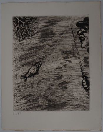 Incisione Chagall - La pêche (Le petit poisson et le pêcheur)
