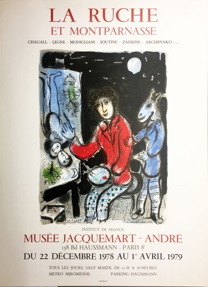 Litografia Chagall - LA RUCHE ET MONTPARNASSE. Affiche en lithographie  par C. Sorlier (1978).