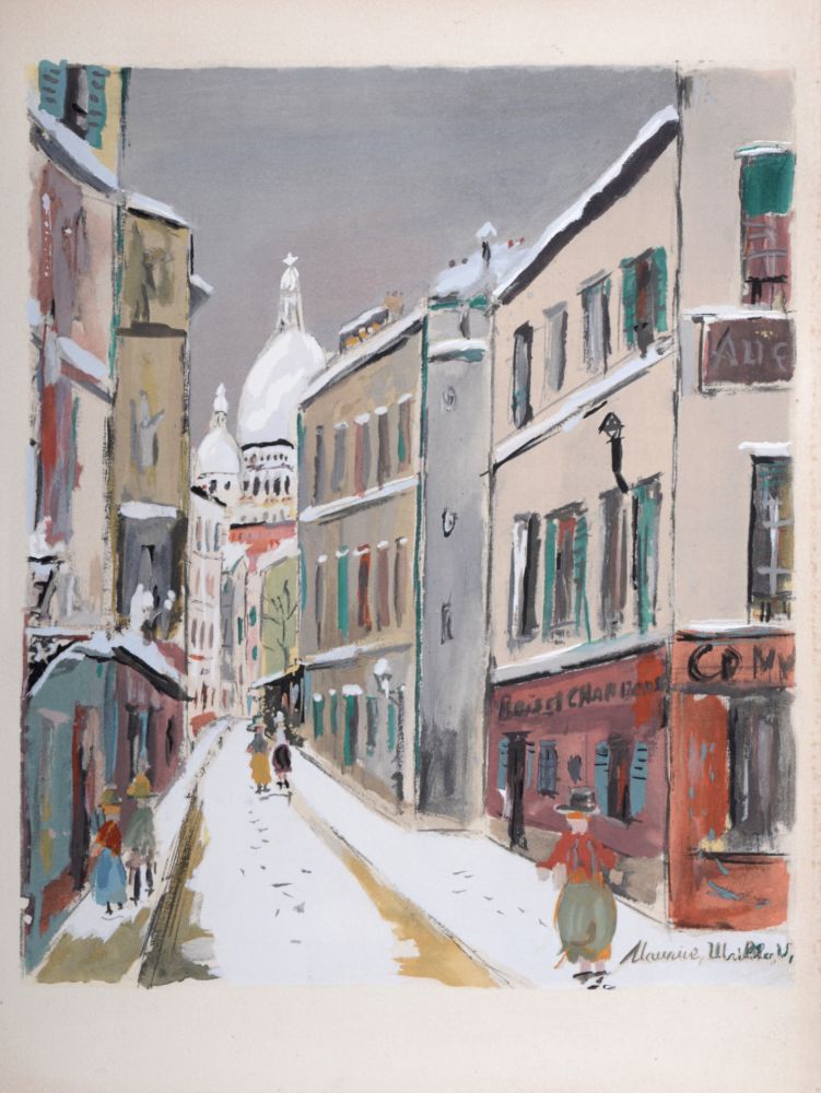 Pochoir Utrillo - La Rue Saint-Rustique, Montmartre, 1950