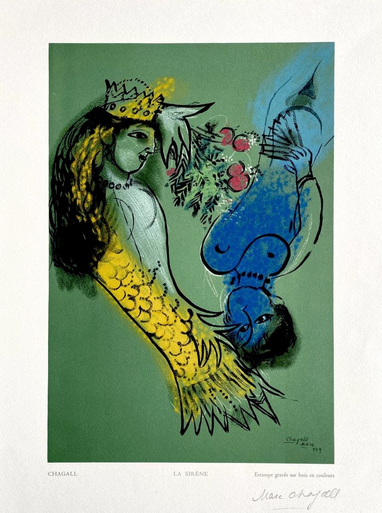 Incisione Su Legno Chagall - La Sirene