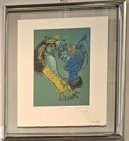 Incisione Su Legno Chagall - La sirène 