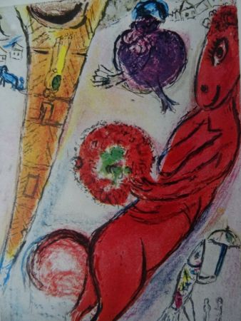 Litografia Chagall - La Tour Eiffel a l'Ane