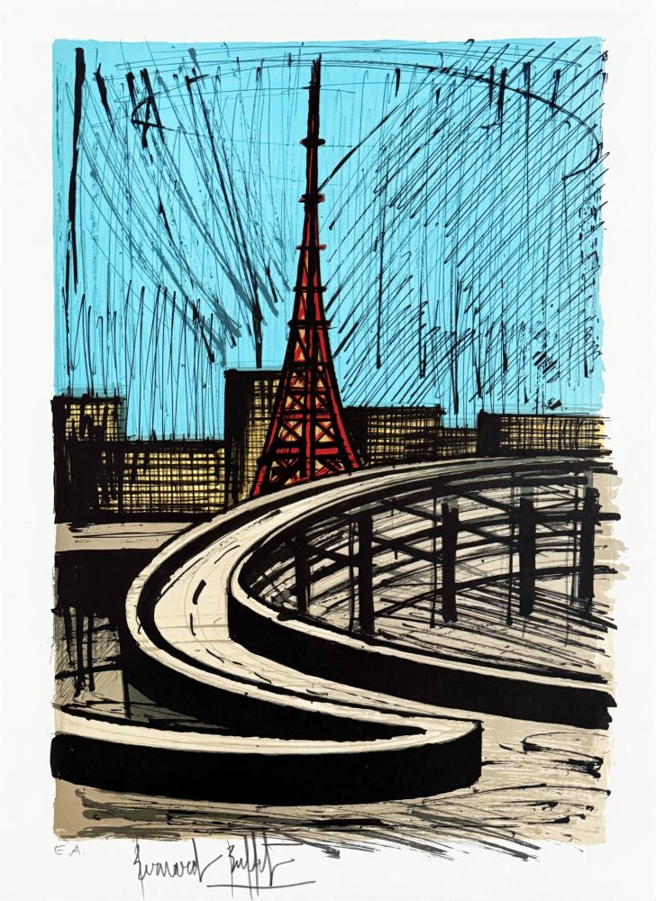 Litografia Buffet - La tour Eiffel et l'autoroute, Tokyo