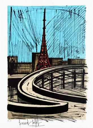 Litografia Buffet - La tour Eiffel et l'autoroute, Tokyo