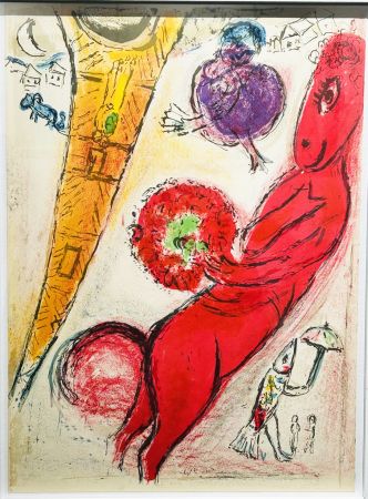 Litografia Chagall - La Tour Eiffel à l'âne. 