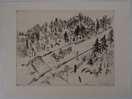 Incisione Chagall - La traversée du village (En chemin)