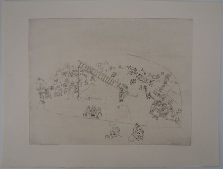 Incisione Chagall - La vie de village (A la barrière de la ville)
