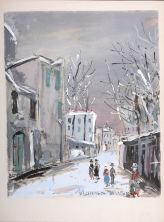 Pochoir Utrillo - La vieille Rue Saint-Vincent, Montmartre, 1950