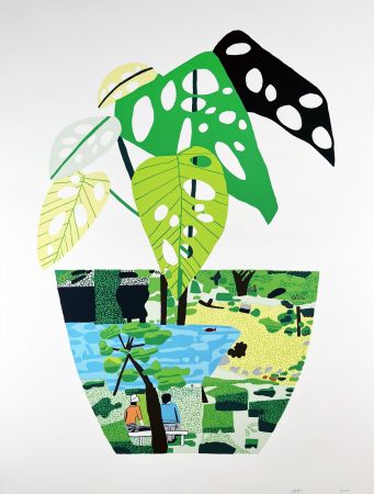 Serigrafia Wood - Landscape Pot with Plant