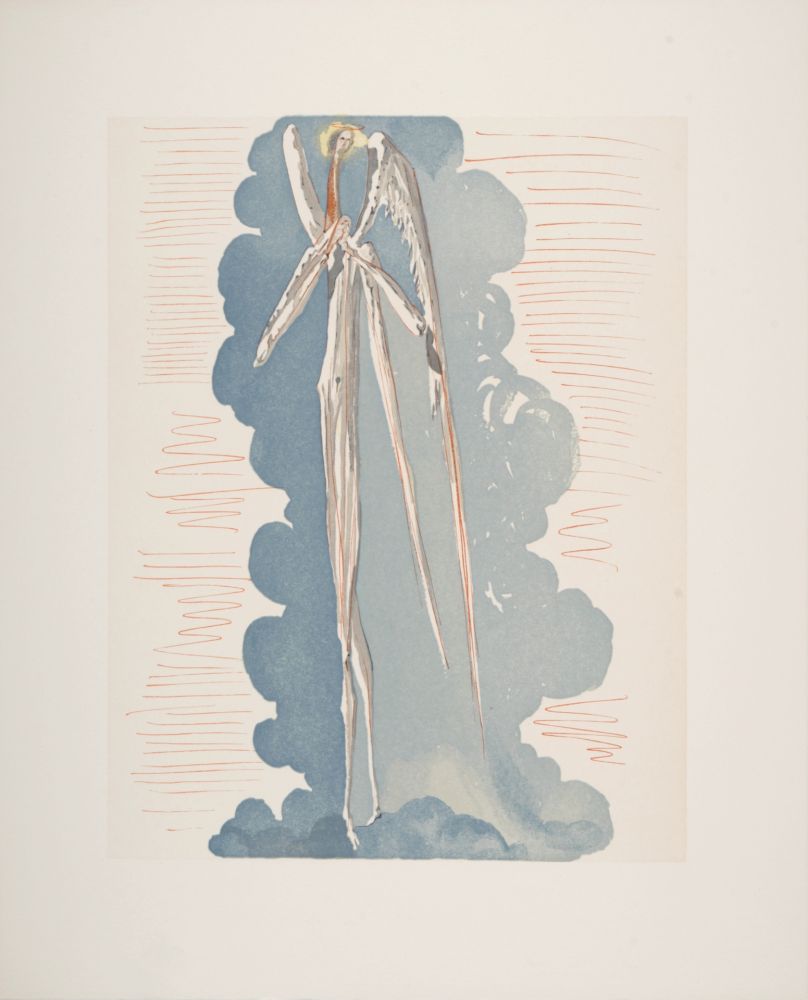 Incisione Su Legno Dali - L'Ange du 7ème ciel, 1963